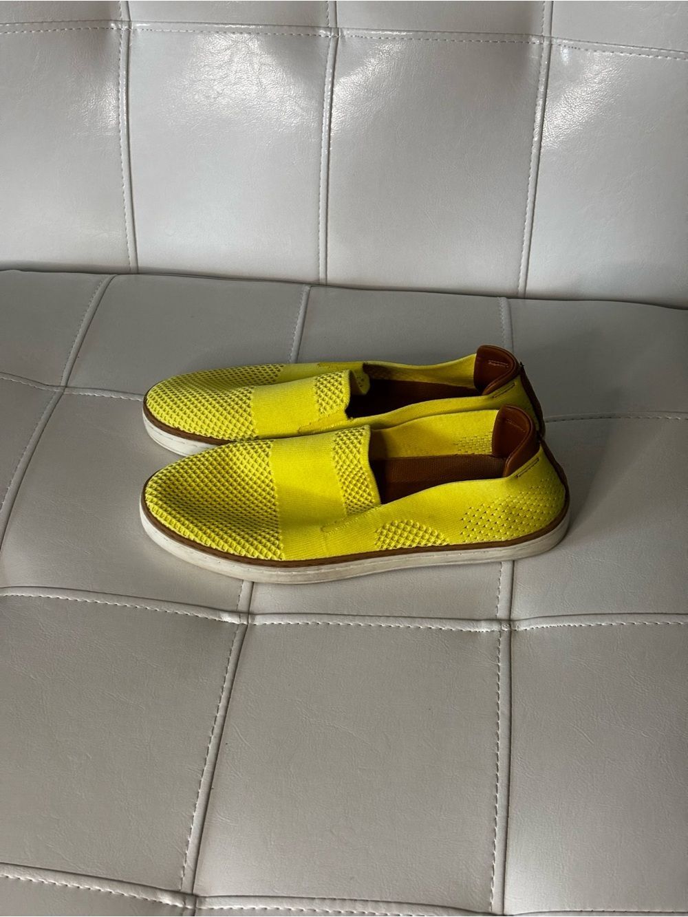 Women’s Yellow Slip-On Knit Loafers with Brown Heel Accent